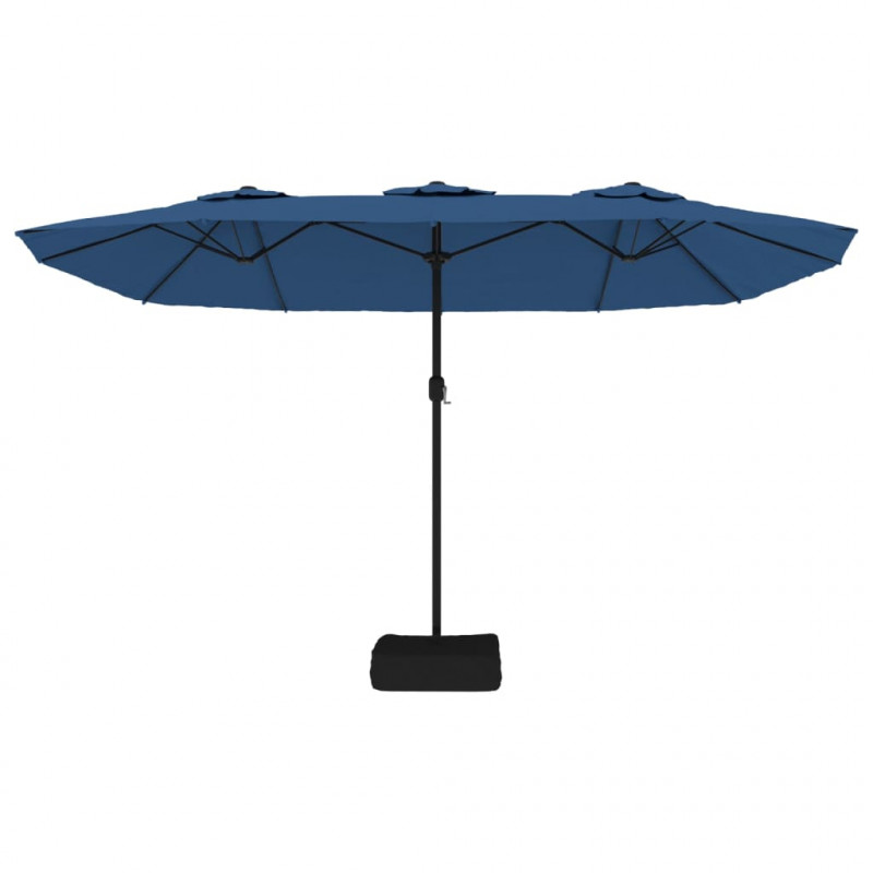 Podwójny parasol ogrodowy z LED, niebieski, 449x245 cm