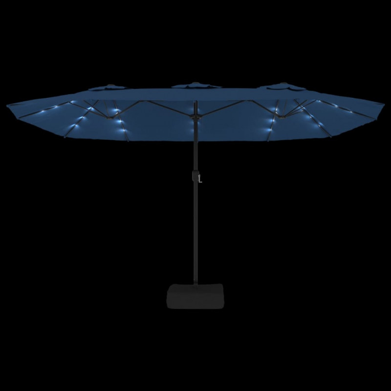 Podwójny parasol ogrodowy z LED, niebieski, 449x245 cm