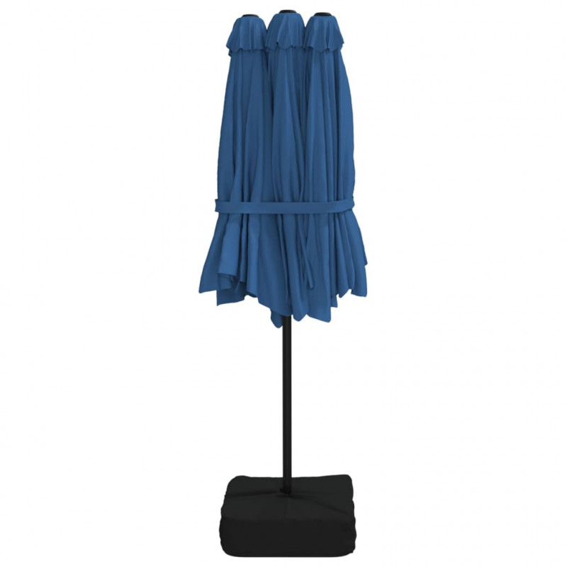 Podwójny parasol ogrodowy z LED, niebieski, 449x245 cm