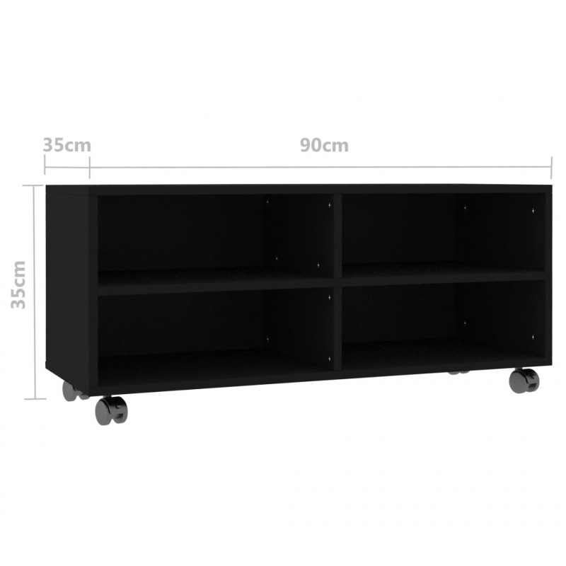 Szafka pod TV, czarna, 90x35x35 cm, materiał drewnopochodny