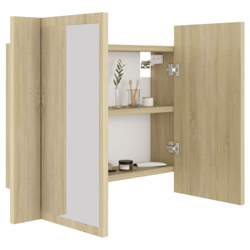 Szafka łazienkowa z lustrem i LED, dąb sonoma, 60x12x45, akryl