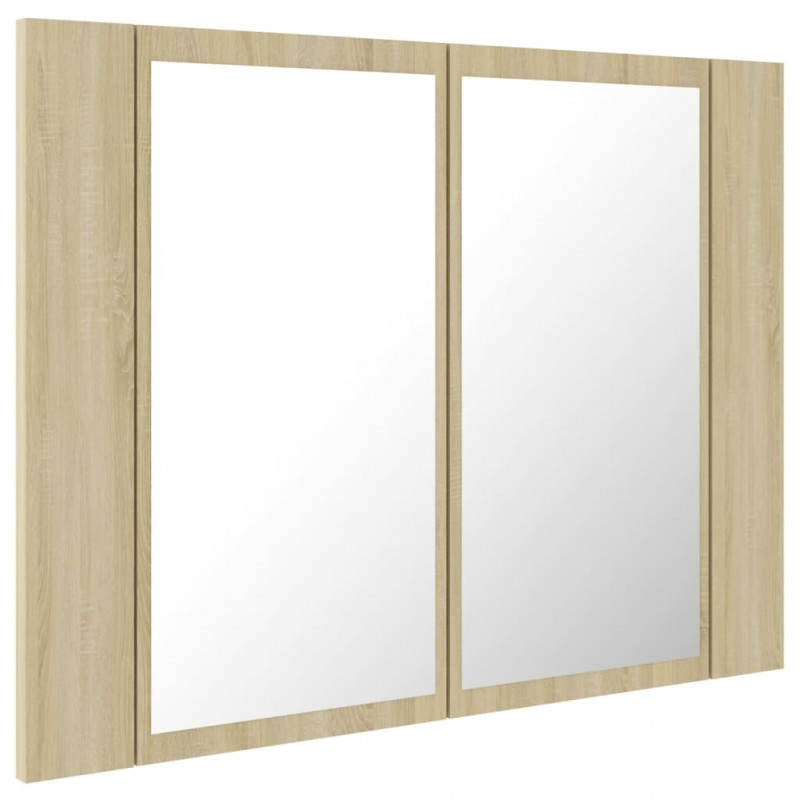 Szafka łazienkowa z lustrem i LED, dąb sonoma, 60x12x45, akryl