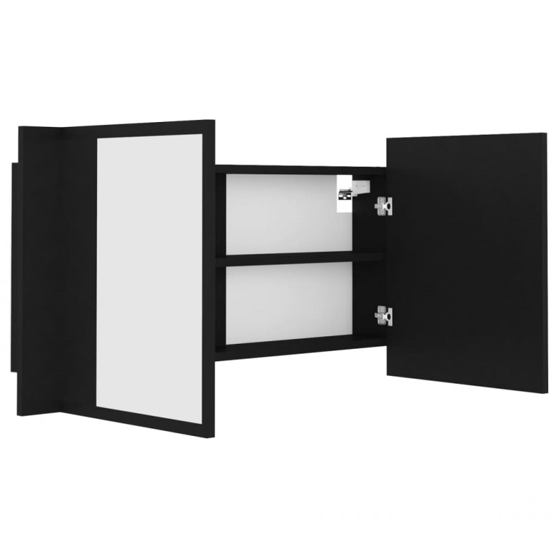 Szafka łazienkowa z lustrem i LED, czarna, 90x12x45 cm, akryl