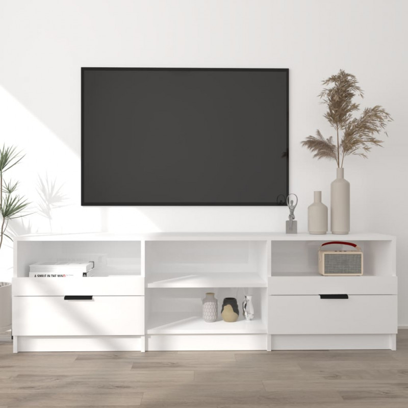 Szafka pod TV, wysoki połysk, biała, 150x33,5x45 cm