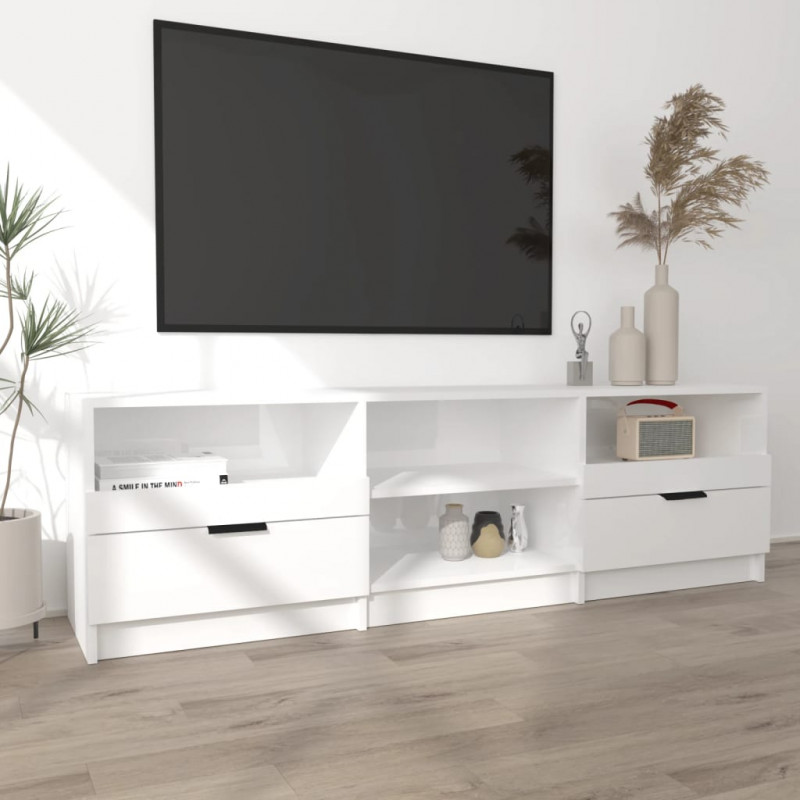 Szafka pod TV, wysoki połysk, biała, 150x33,5x45 cm