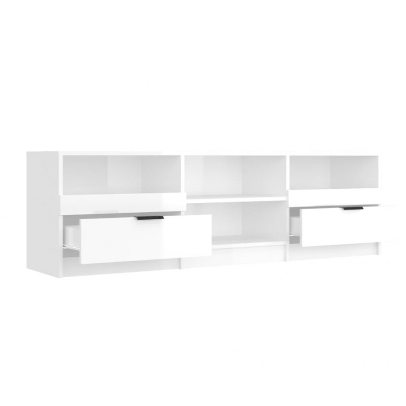 Szafka pod TV, wysoki połysk, biała, 150x33,5x45 cm