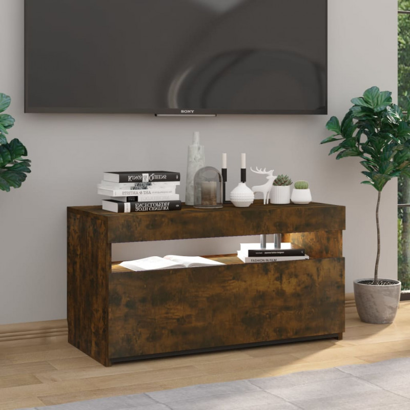 Szafka pod TV z oświetleniem LED, przydymiony dąb, 75x35x40 cm