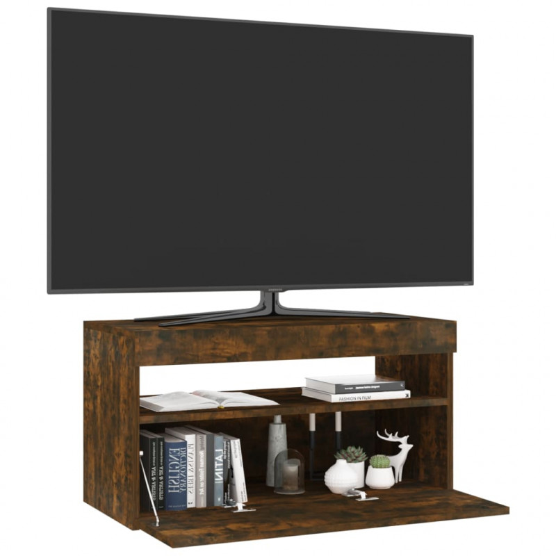Szafka pod TV z oświetleniem LED, przydymiony dąb, 75x35x40 cm