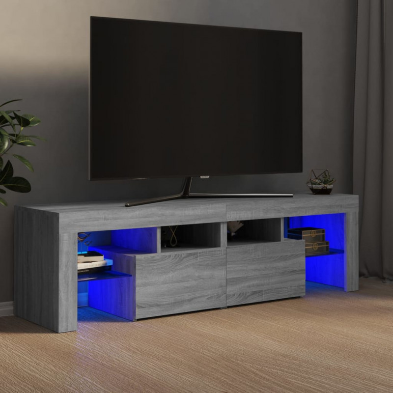 Szafka TV z oświetleniem LED, szary dąb sonoma, 140x36,5x40 cm