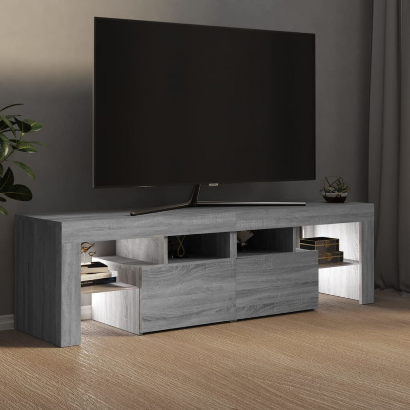 Szafka TV z oświetleniem LED, szary dąb sonoma, 140x36,5x40 cm