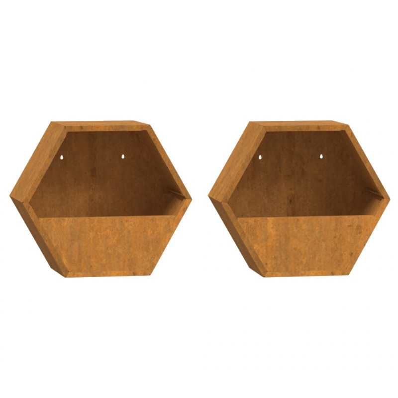 Doniczki ścienne, 2 szt., rdzawe, stal kortenowska, 30x10x25 cm
