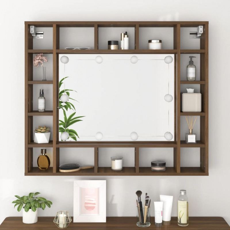 Szafka z lustrem i LED, brązowy dąb, 91x15x76,5 cm