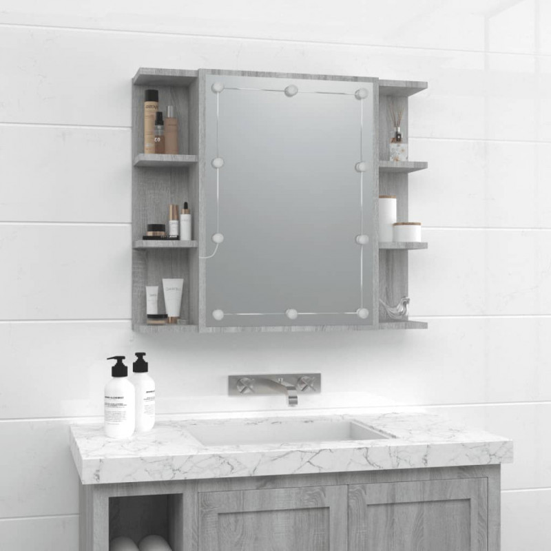 Szafka z lustrem i LED, szary dąb sonoma, 70x16,5x60 cm