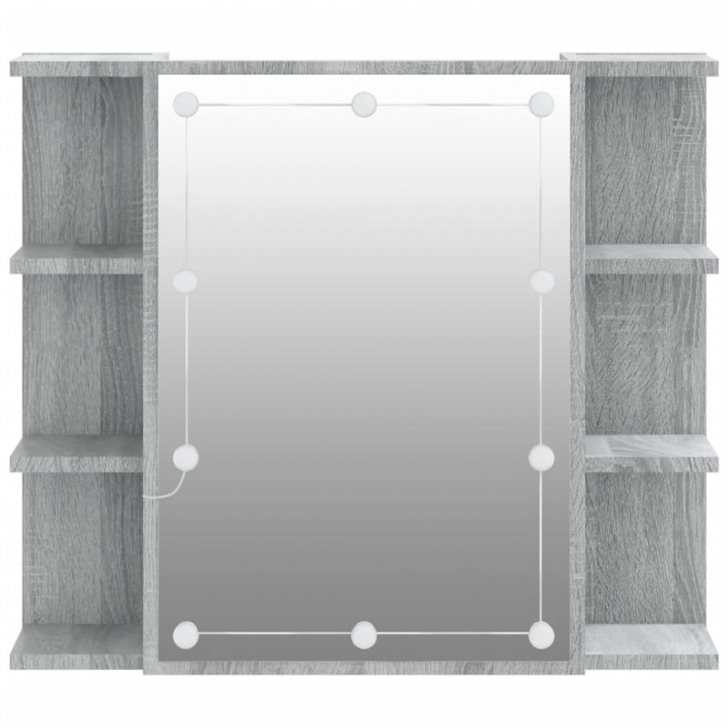 Szafka z lustrem i LED, szary dąb sonoma, 70x16,5x60 cm