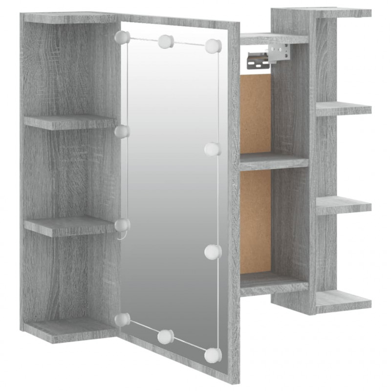 Szafka z lustrem i LED, szary dąb sonoma, 70x16,5x60 cm