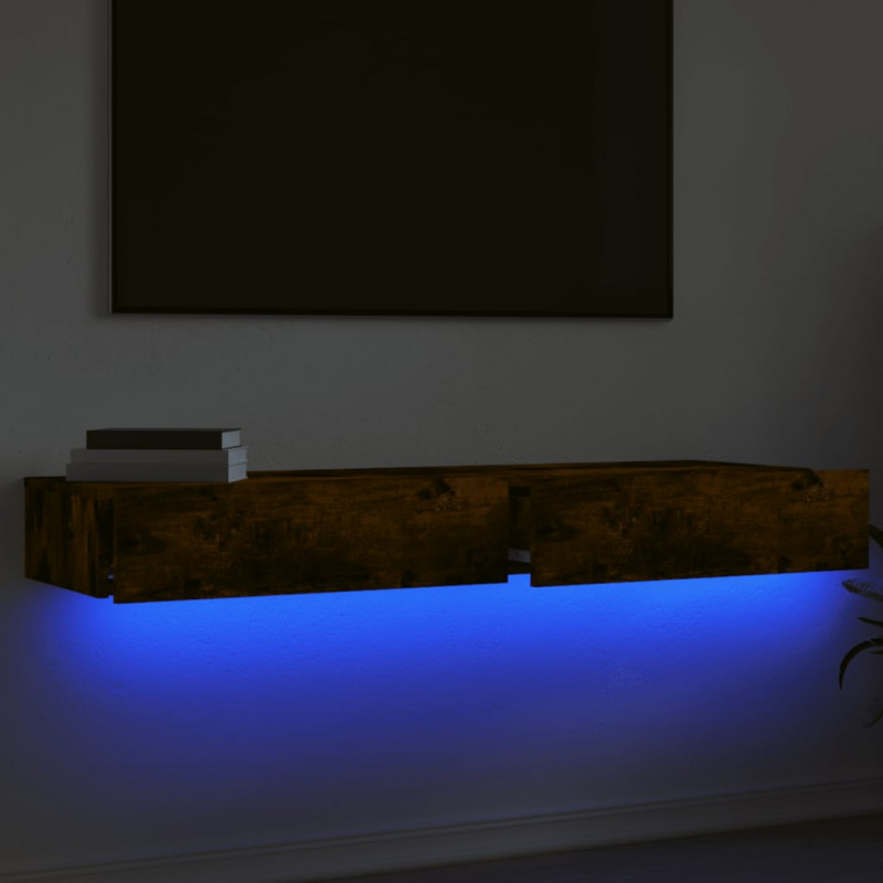 Szafki pod TV z LED, 2 szt., przydymiony dąb, 60x35x15,5 cm