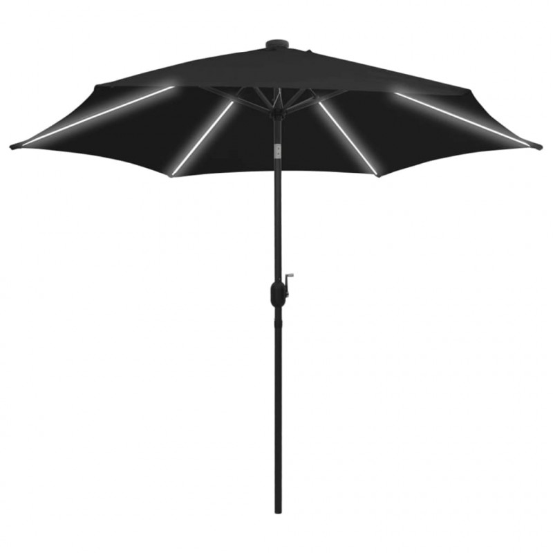 Parasol ogrodowy z LED i aluminiowym słupkiem, 300 cm, czarny