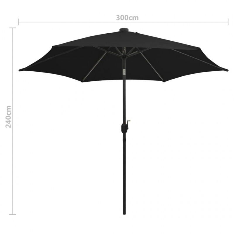 Parasol ogrodowy z LED i aluminiowym słupkiem, 300 cm, czarny