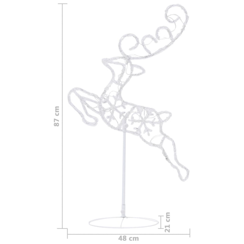 Świąteczne, lecące renifery z saniami, akryl, 260x21x87 cm
