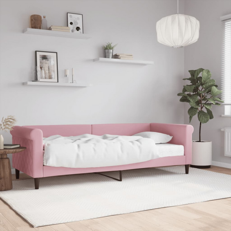 Sofa z materacem do spania, różowa, 80x200 cm, aksamit