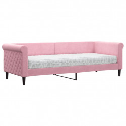 Sofa z materacem do spania, różowa, 80x200 cm, aksamit