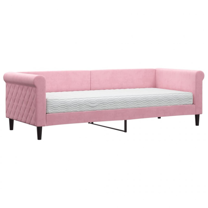 Sofa z materacem do spania, różowa, 80x200 cm, aksamit