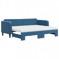 Sofa rozsuwana z materacami, niebieska, 80x200 cm, aksamit