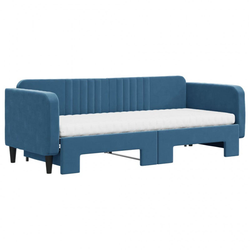 Sofa rozsuwana z materacami, niebieska, 80x200 cm, aksamit