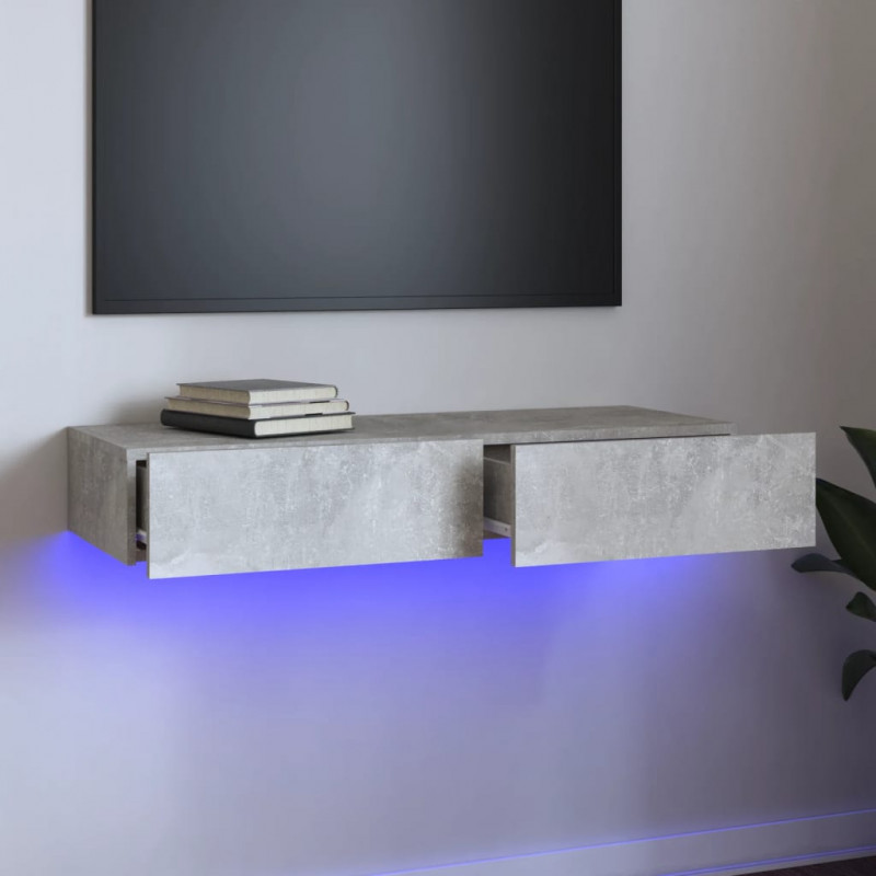 Szafka pod TV z oświetleniem LED, szarość betonu, 90x35x15,5 cm