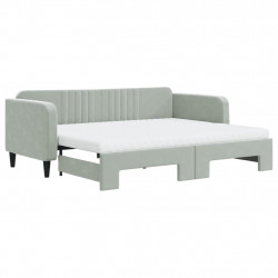 Sofa rozsuwana z materacami, jasnoszara, 90x200 cm, aksamit