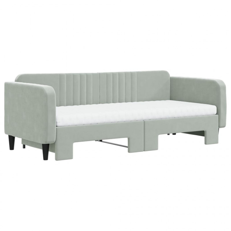 Sofa rozsuwana z materacami, jasnoszara, 90x200 cm, aksamit