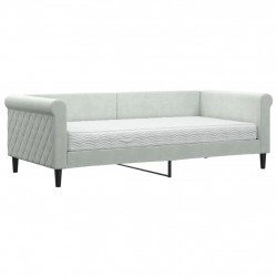 Sofa z materacem do spania, jasnoszara, 90x190 cm, aksamit