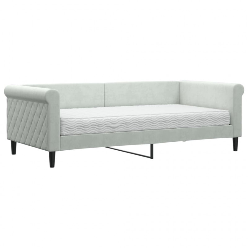 Sofa z materacem do spania, jasnoszara, 90x190 cm, aksamit