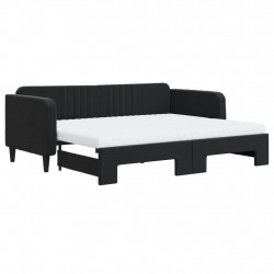 Sofa rozsuwana z materacami, czarna, 90x200 cm, aksamit