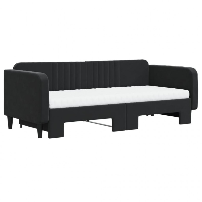 Sofa rozsuwana z materacami, czarna, 90x200 cm, aksamit