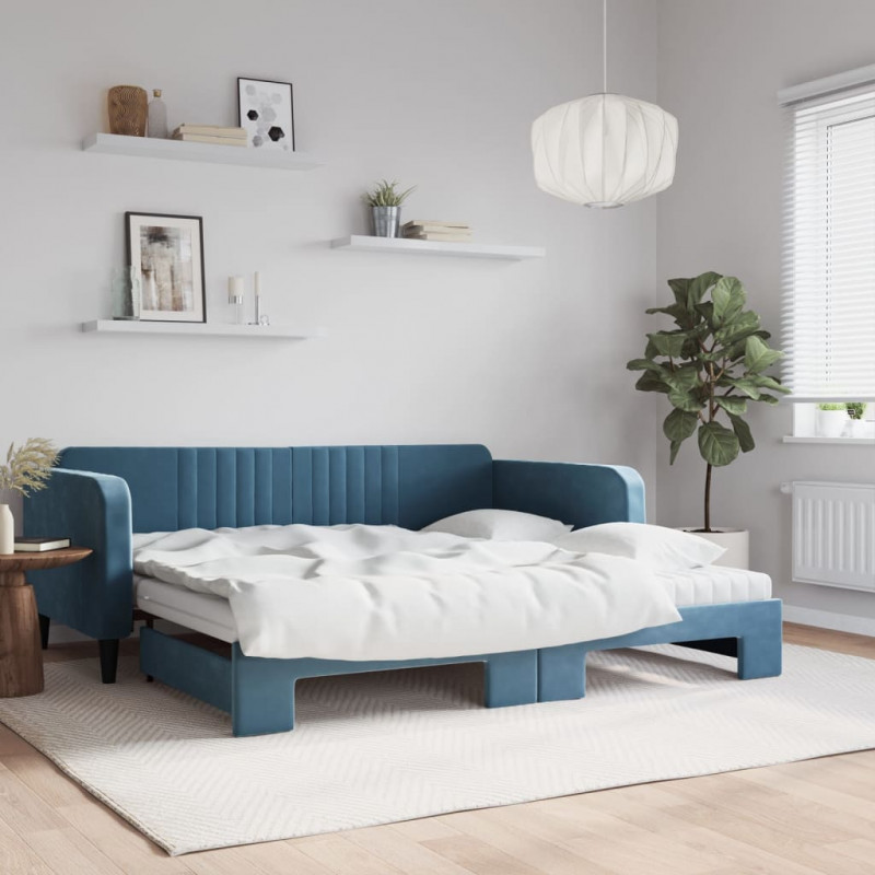 Sofa rozsuwana z materacami, niebieska, 100x200 cm, aksamit
