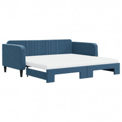 Sofa rozsuwana z materacami, niebieska, 100x200 cm, aksamit