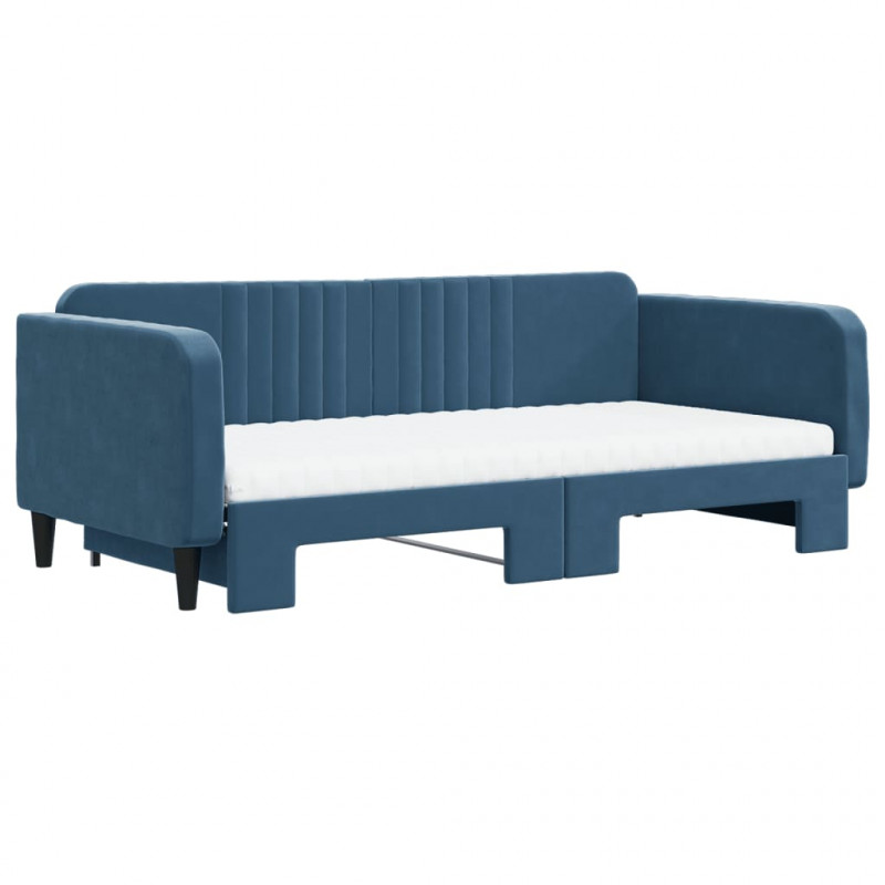 Sofa rozsuwana z materacami, niebieska, 100x200 cm, aksamit