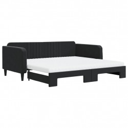 Sofa rozsuwana z materacami, czarna, 100x200 cm, aksamit