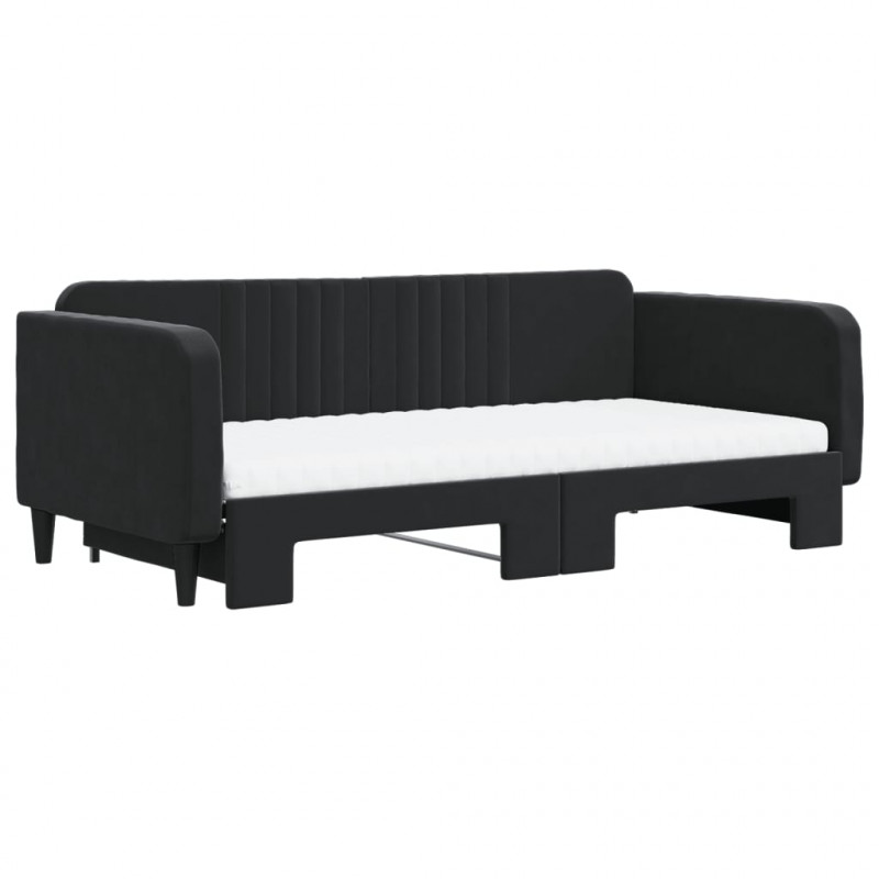 Sofa rozsuwana z materacami, czarna, 100x200 cm, aksamit