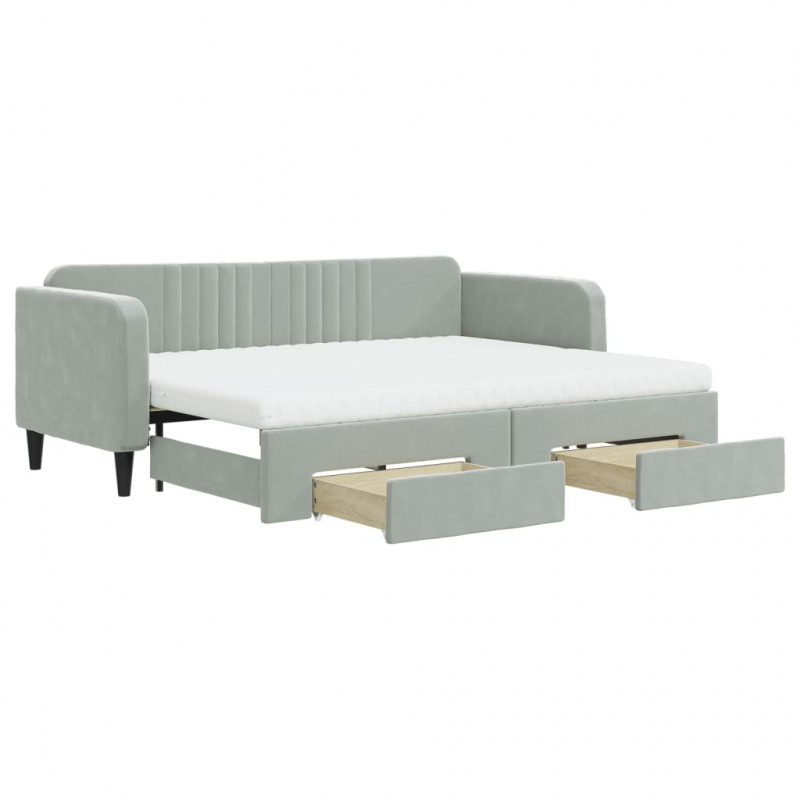 Sofa rozsuwana z szufladami, jasnoszara, 80x200 cm, aksamit