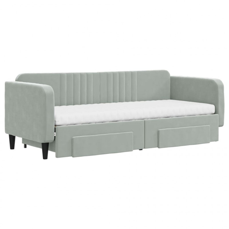 Sofa rozsuwana z szufladami, jasnoszara, 80x200 cm, aksamit