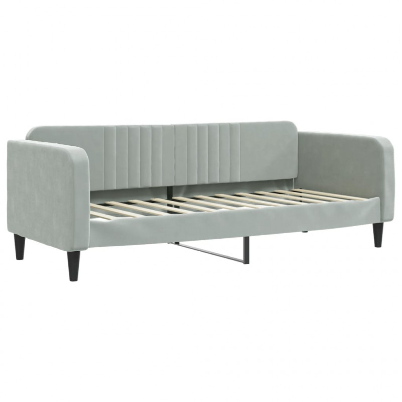 Sofa rozsuwana z szufladami, jasnoszara, 80x200 cm, aksamit