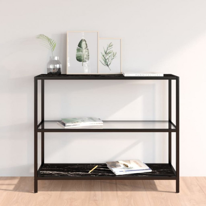 Półka, przezroczysta/czarny marmur 100x36x90 cm szkło hartowane