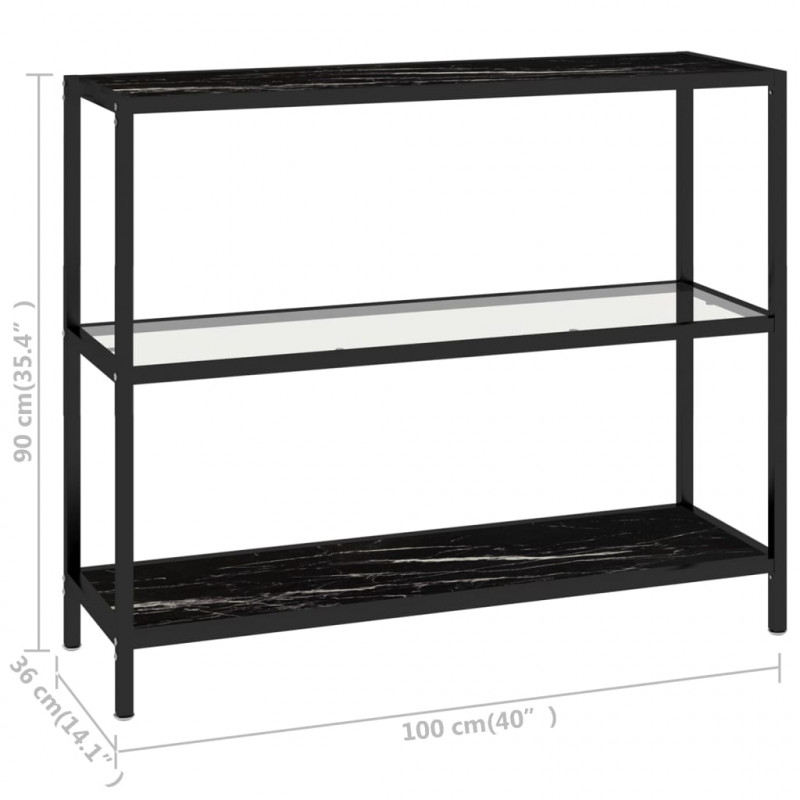 Półka, przezroczysta/czarny marmur 100x36x90 cm szkło hartowane