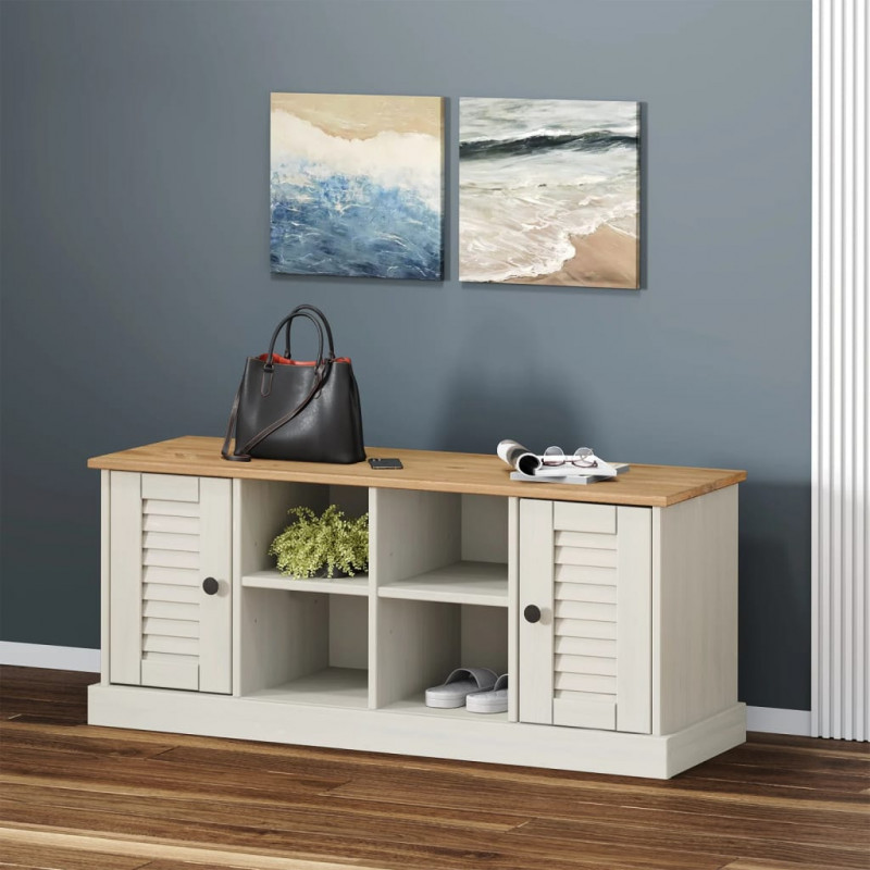 Szafka na buty VIGO, biała, 106x35x45 cm, lite drewno sosnowe