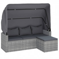 3-os. sofa ogrodowa z daszkiem i podnóżkiem, szara, polirattan