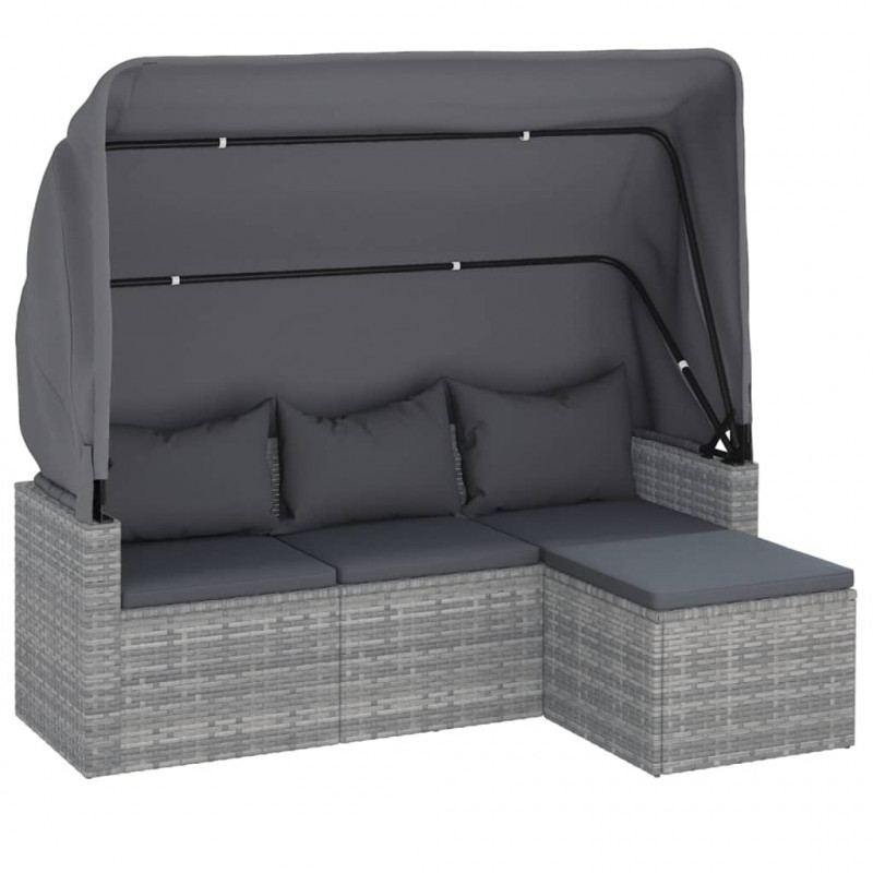 3-os. sofa ogrodowa z daszkiem i podnóżkiem, szara, polirattan