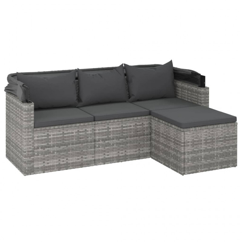 3-os. sofa ogrodowa z daszkiem i podnóżkiem, szara, polirattan
