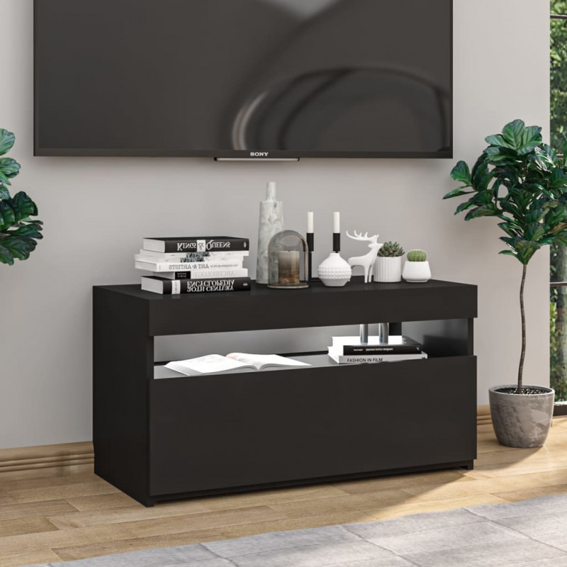 Szafka pod TV z oświetleniem LED, czarna, 75x35x40 cm
